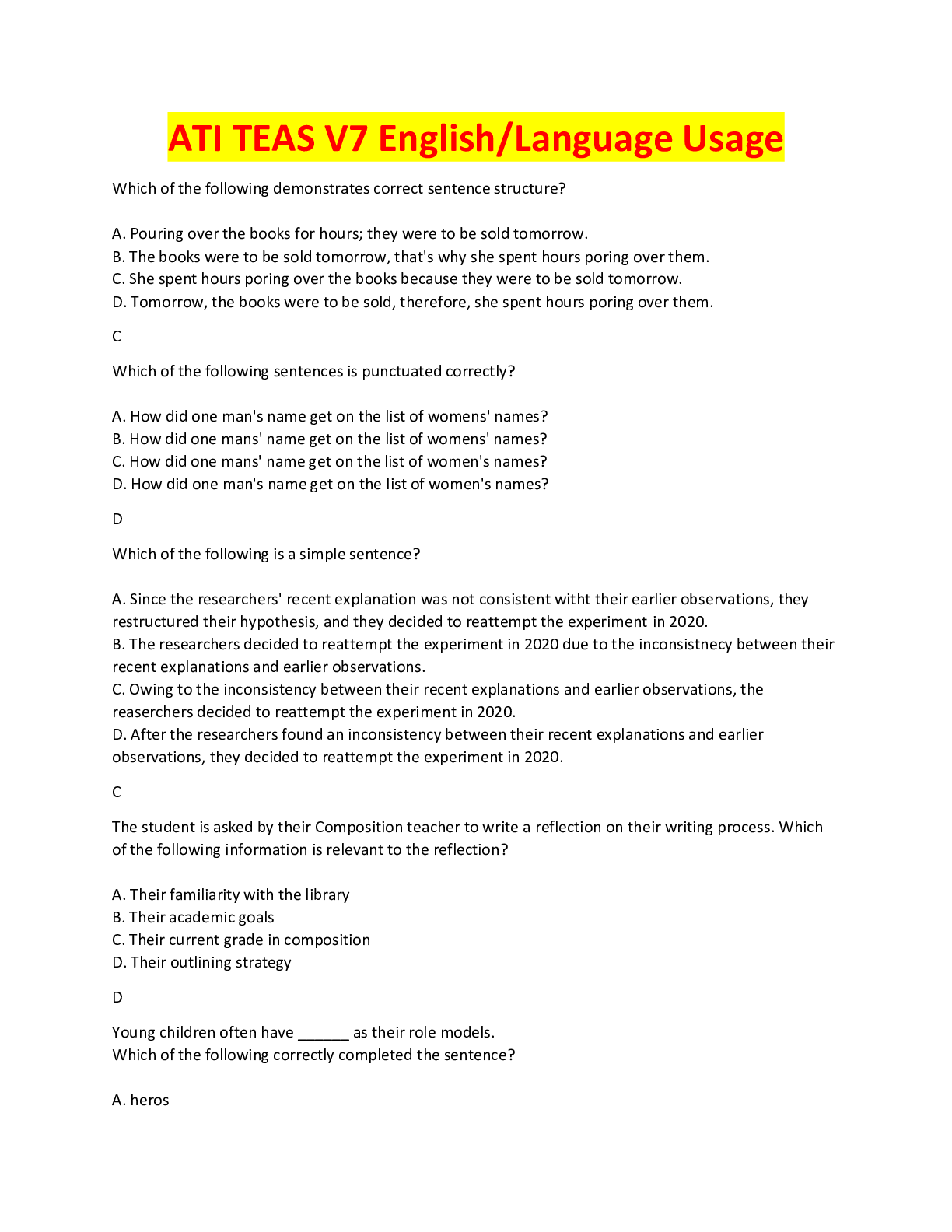 Preview image for ATI TEAS V7 English/Language Usage